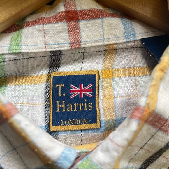 T. Harris London linen multi colored plaid long sleeve size extra large - Picture 4 of 5
